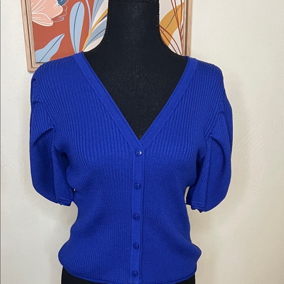 Hippie Rose Puff Sleeve V-Neck Cardigan Royal Blue Size S - Picture 2 of 6